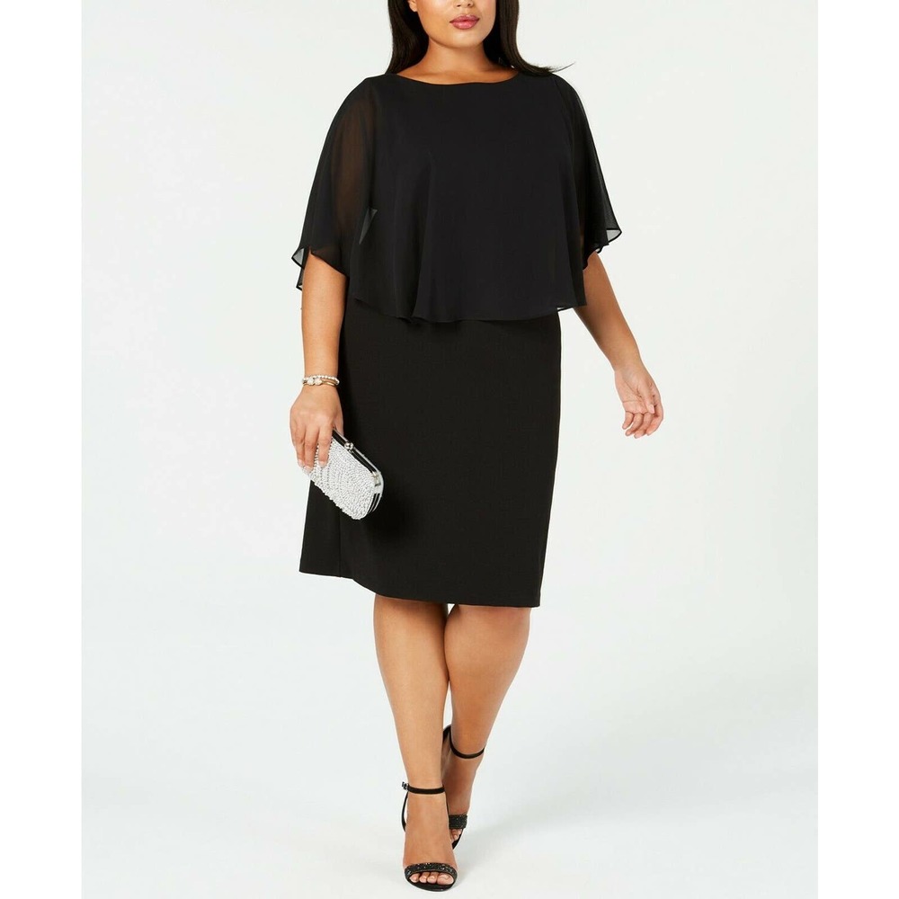 Ladies Plus Size Solid black Chiffon Overlay Dress - Size 18W - NWT